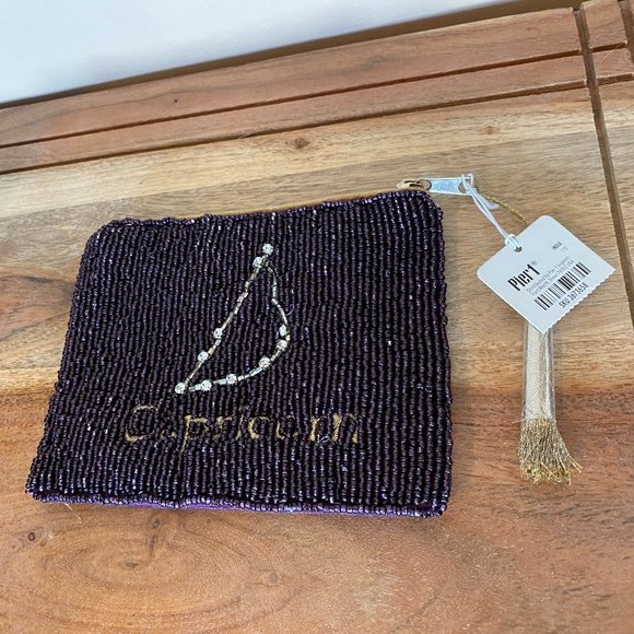 Pier1 Imports Zodiac Capricorn Coin Burgundy Beaded Purse W/Gold Tassel NWT - Picture 2 of 2
